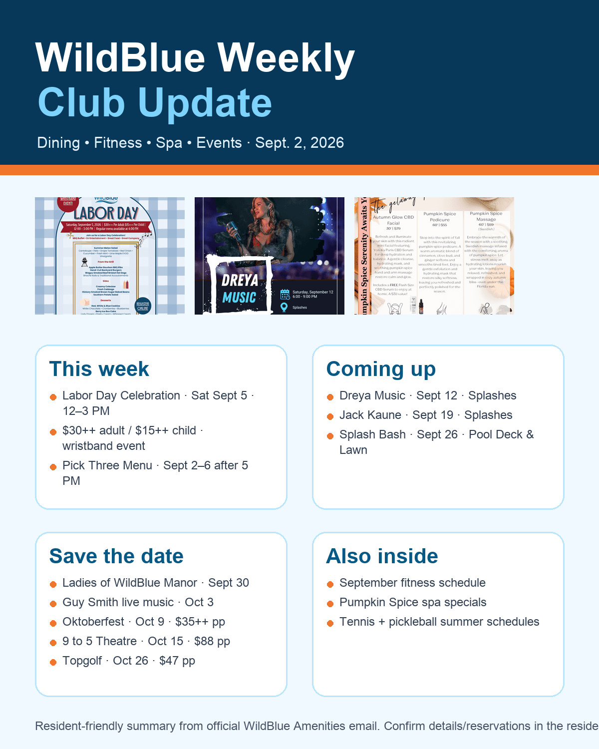 WildBlue Weekly Club Update September 2 highlights