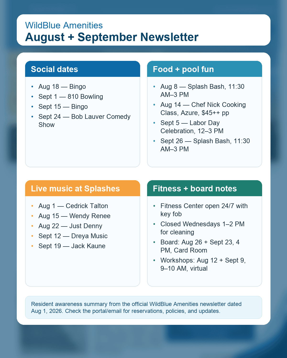 WildBlue August and September newsletter highlights