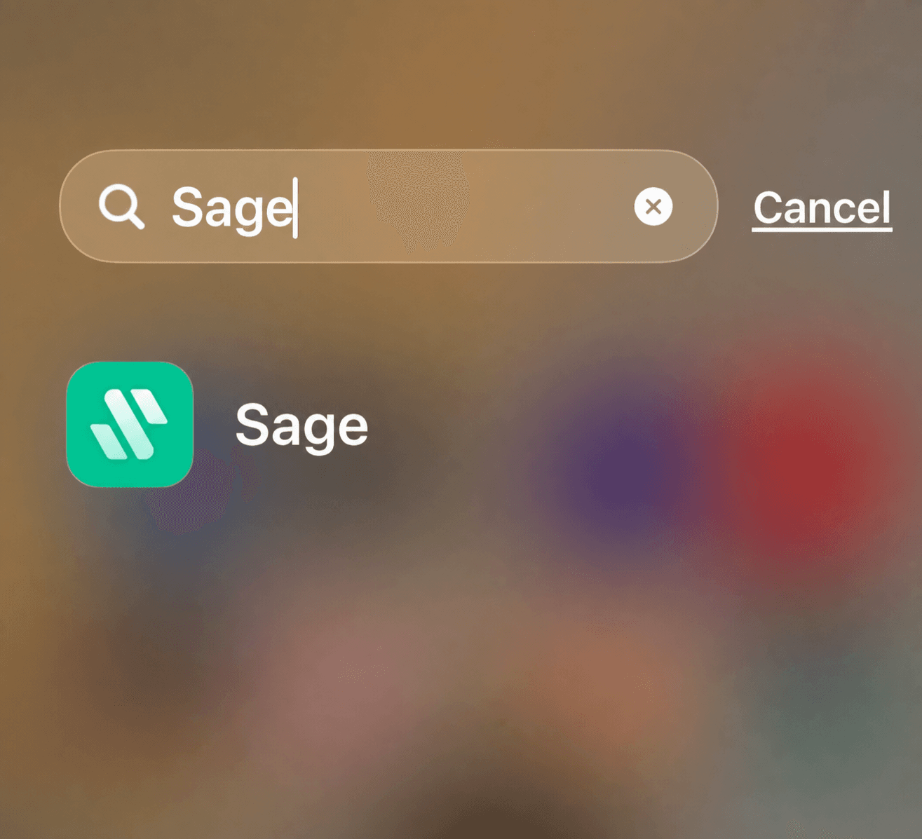 Clean iPhone search reference showing the installed green app labeled Sage